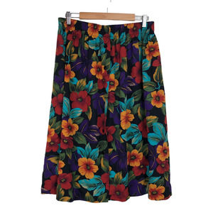 Vintage 80s 90s Wentworth Gallery Black Colorful Floral Button Front Skirt